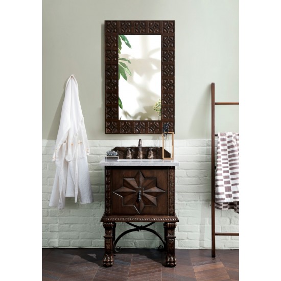 Balmoral 26" Single Vanity Cabinet, Antique Walnut w/ 3 CM Carrara Marble Top