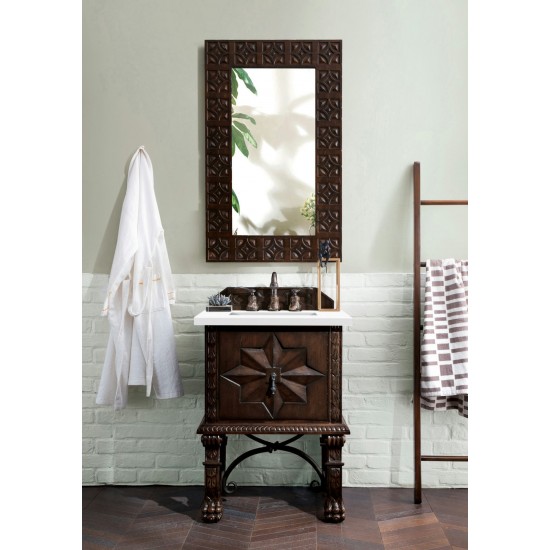 Balmoral 26" Single Vanity, Antique Walnut, w/ 3 CM Classic White Quartz Top