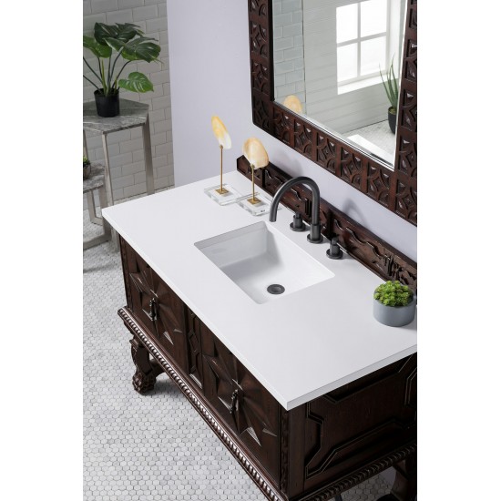 Balmoral 48" Single Vanity, Antique Walnut, w/ 3 CM Classic White Quartz Top