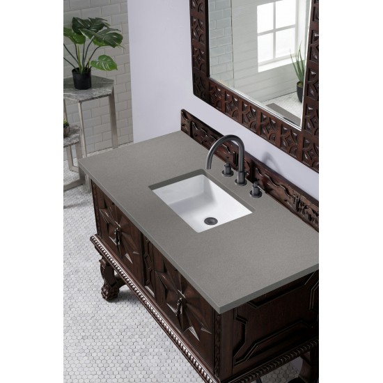 Balmoral 48" Single Vanity Cabinet, Antique Walnut, w/ 3 CM Grey Expo Quartz Top