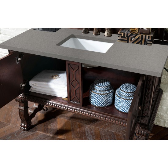 Balmoral 48" Single Vanity Cabinet, Antique Walnut, w/ 3 CM Grey Expo Quartz Top