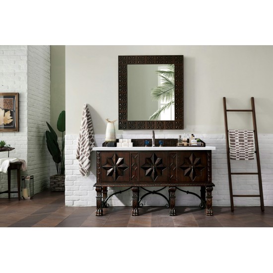 Balmoral 60" Antique Walnut Single Vanity w/ 3 CM Arctic Fall Solid Surface Top