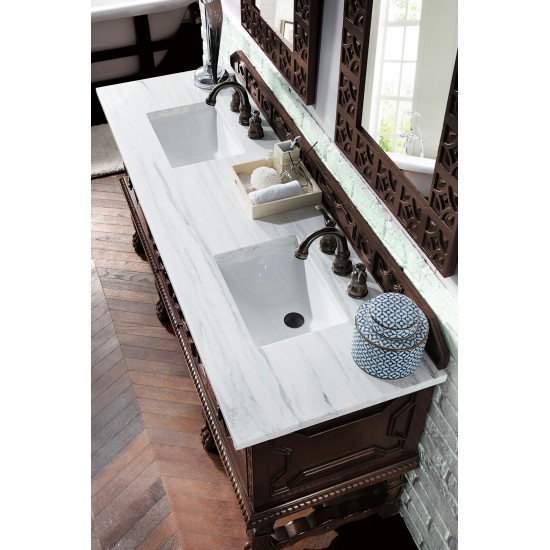 Balmoral 72" Antique Walnut Double Vanity w/ 3 CM Arctic Fall Solid Surface Top