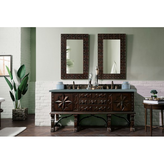 Balmoral 72" Double Vanity Cabinet, Antique Walnut, w/ 3 CM Cala Blue Quartz Top