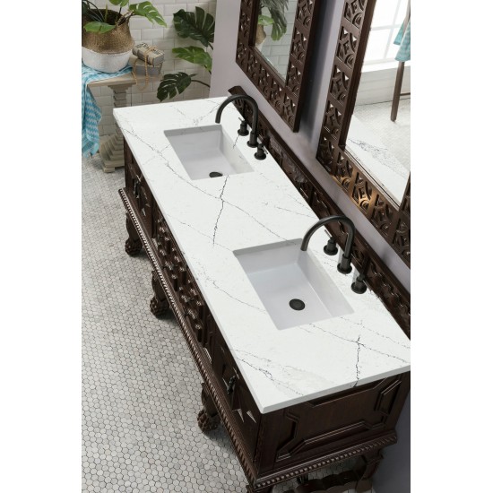 Balmoral 72" Double Vanity, Antique Walnut, w/ 3 CM Ethereal Noctis Quartz Top