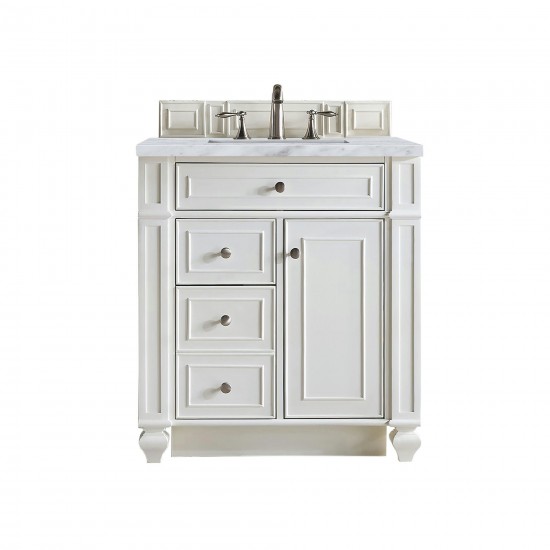 Bristol 30" Single Vanity, Bright White, w/ 3 CM Carrara Marble Top