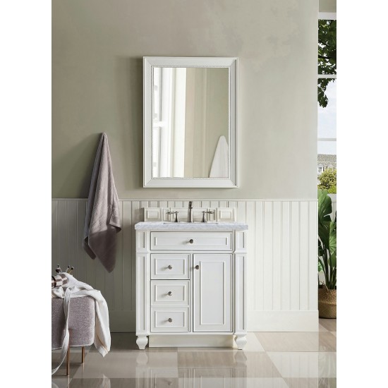 Bristol 30" Single Vanity, Bright White, w/ 3 CM Carrara Marble Top