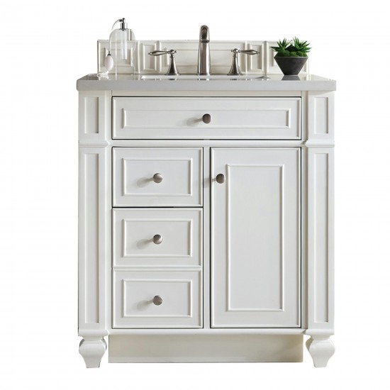 Bristol 30" Single Vanity, Bright White, w/ 3 CM Classic White Quartz Top