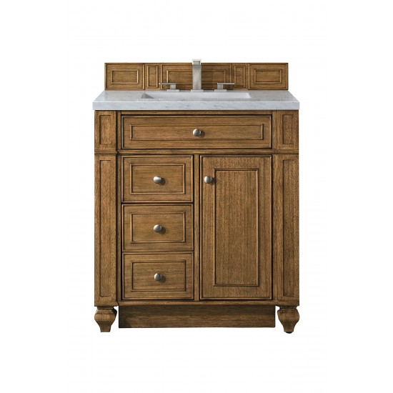 Bristol 30" Single Vanity, Saddle Brown, w/ 3 CM Arctic Fall Solid Surface Top