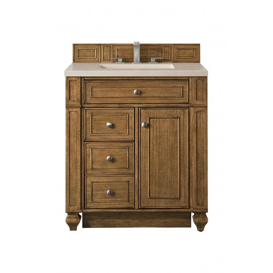 Bristol 30" Single Vanity, Saddle Brown, w/ 3 CM Eternal Marfil Quartz Top