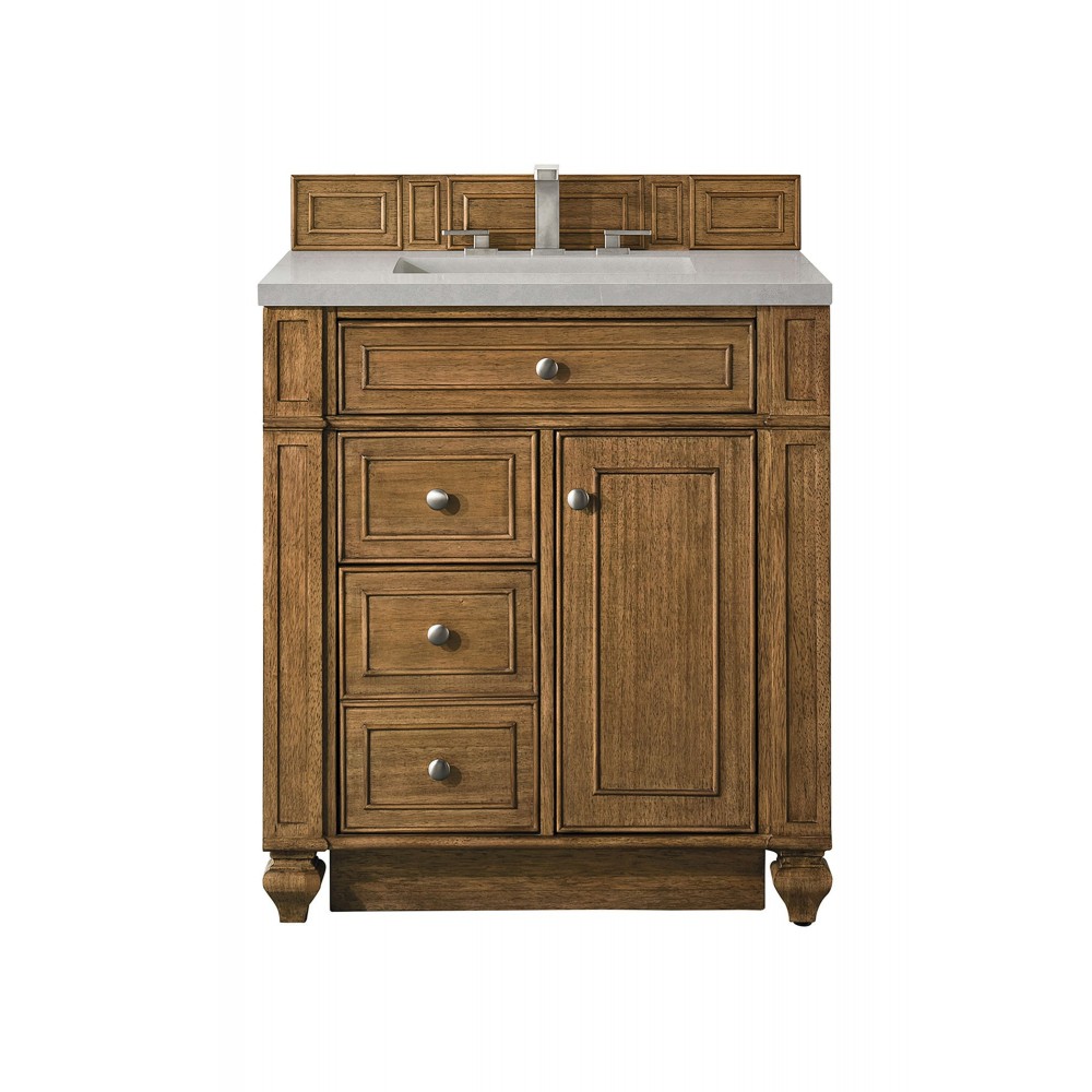 Bristol 30" Single Vanity, Saddle Brown, w/ 3 CM Eternal Serena Quartz Top