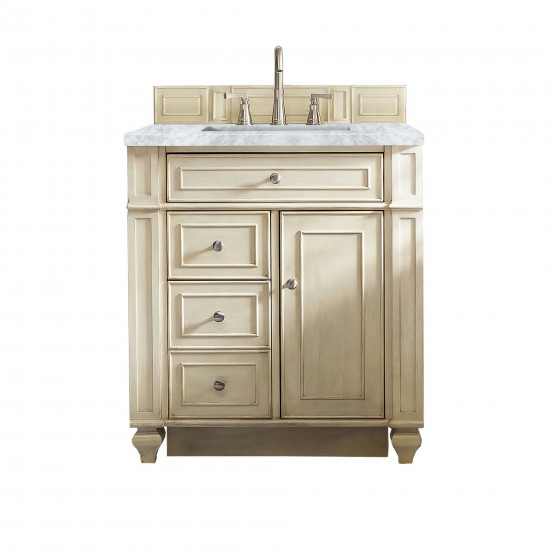 Bristol 30" Single Vanity, Vintage Vanilla, w/ 3 CM Carrara Marble Top