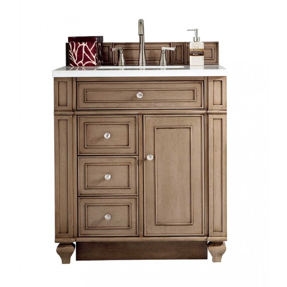 Bristol 30" Single Vanity, Whitewashed Walnut, w/ 3 CM Classic White Quartz Top