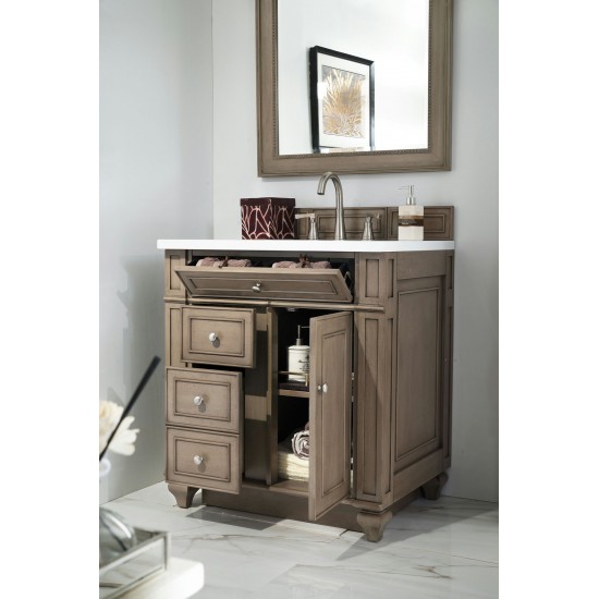 Bristol 30" Single Vanity, Whitewashed Walnut, w/ 3 CM Classic White Quartz Top