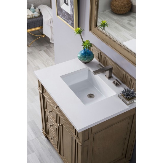 Bristol 30" Single Vanity, Whitewashed Walnut, w/ 3 CM Classic White Quartz Top