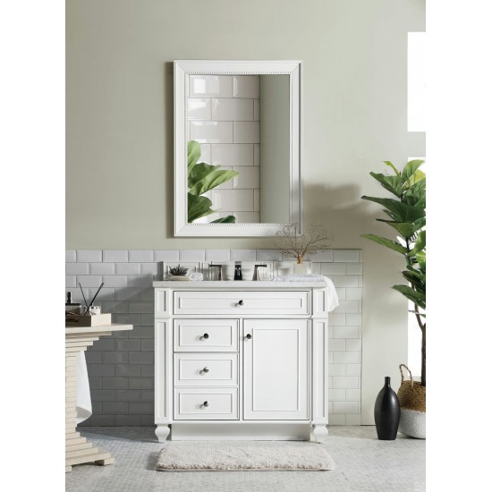 Bristol 36" Single Vanity, Bright White, w/ 3 CM Arctic Fall Solid Surface Top