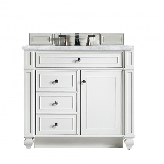 Bristol 36" Single Vanity, Bright White, w/ 3 CM Carrara Marble Top