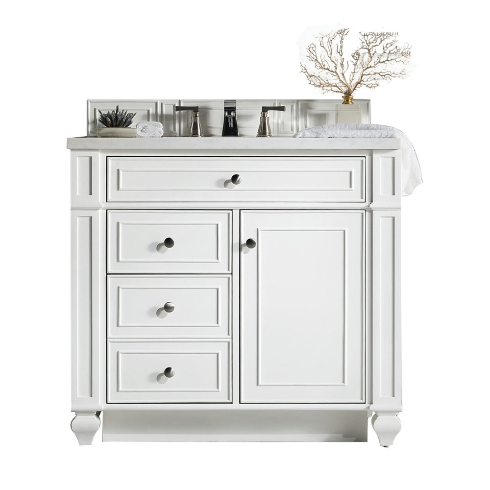 Bristol 36" Single Vanity, Bright White, w/ 3 CM Classic White Quartz Top