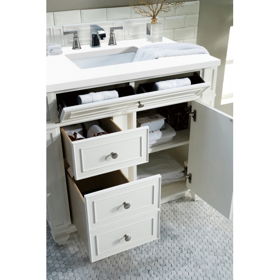 Bristol 36" Single Vanity, Bright White, w/ 3 CM Classic White Quartz Top