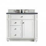 Bristol 36" Single Vanity, Bright White, w/ 3 CM Charcoal Soapstone Quartz Top