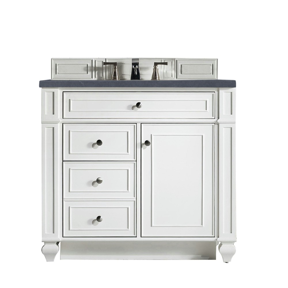 Bristol 36" Single Vanity, Bright White, w/ 3 CM Charcoal Soapstone Quartz Top