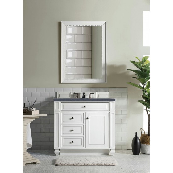 Bristol 36" Single Vanity, Bright White, w/ 3 CM Charcoal Soapstone Quartz Top