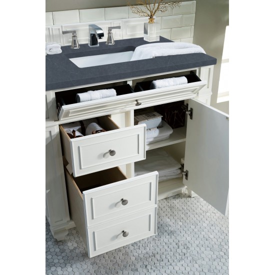 Bristol 36" Single Vanity, Bright White, w/ 3 CM Charcoal Soapstone Quartz Top