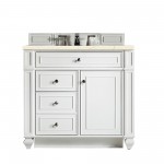 Bristol 36" Single Vanity, Bright White, w/ 3 CM Eternal Marfil Quartz Top