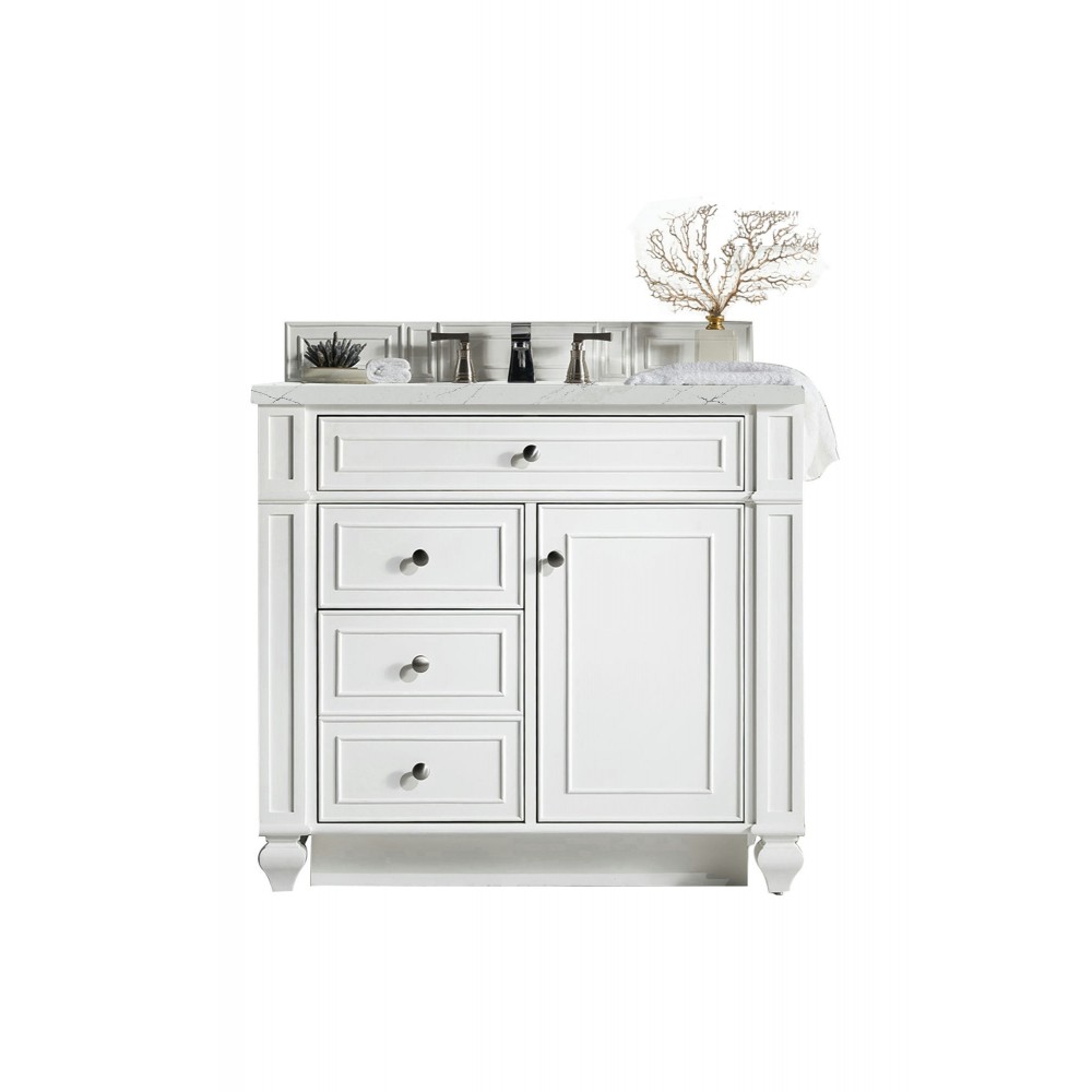 Bristol 36" Single Vanity, Bright White, w/ 3 CM Ethereal Noctis Quartz Top