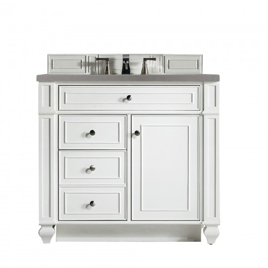 Bristol 36" Single Vanity, Bright White, w/ 3 CM Grey Expo Quartz Top