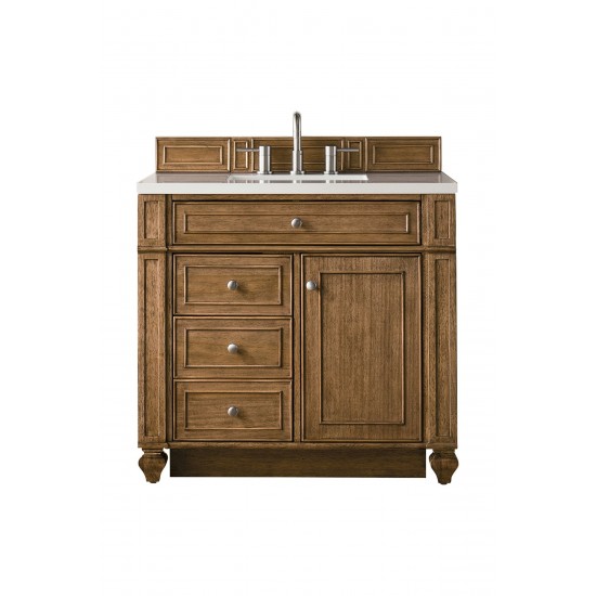 Bristol 36" Single Vanity, Saddle Brown, w/ 3 CM Classic White Quartz Top