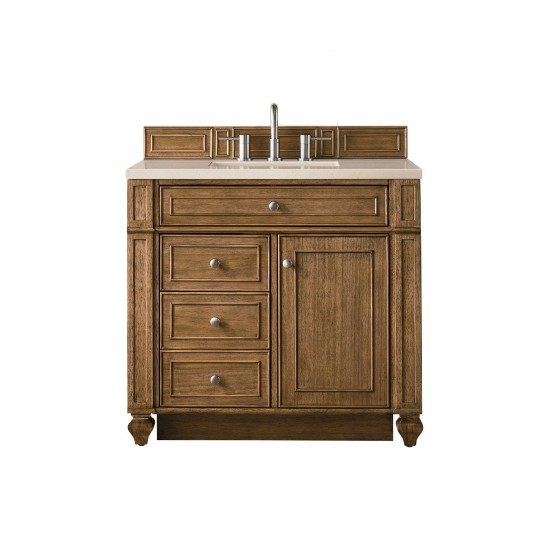 Bristol 36" Single Vanity, Saddle Brown, w/ 3 CM Eternal Marfil Quartz Top