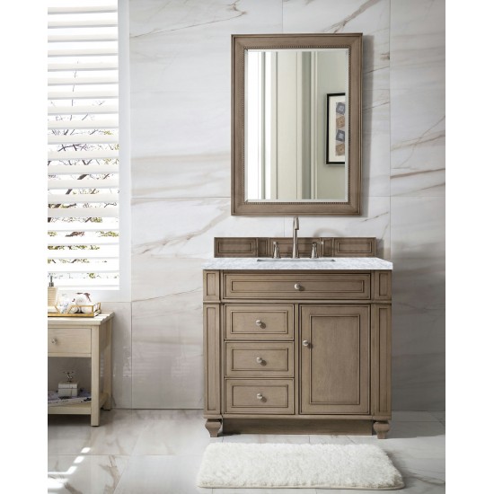 Bristol 36" Single Vanity, Whitewashed Walnut, w/ 3 CM Carrara Marble Top