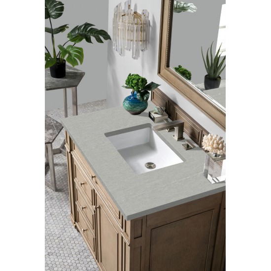 Bristol 36" Single Vanity, Whitewashed Walnut, w/ 3 CM Eternal Serena Quartz Top
