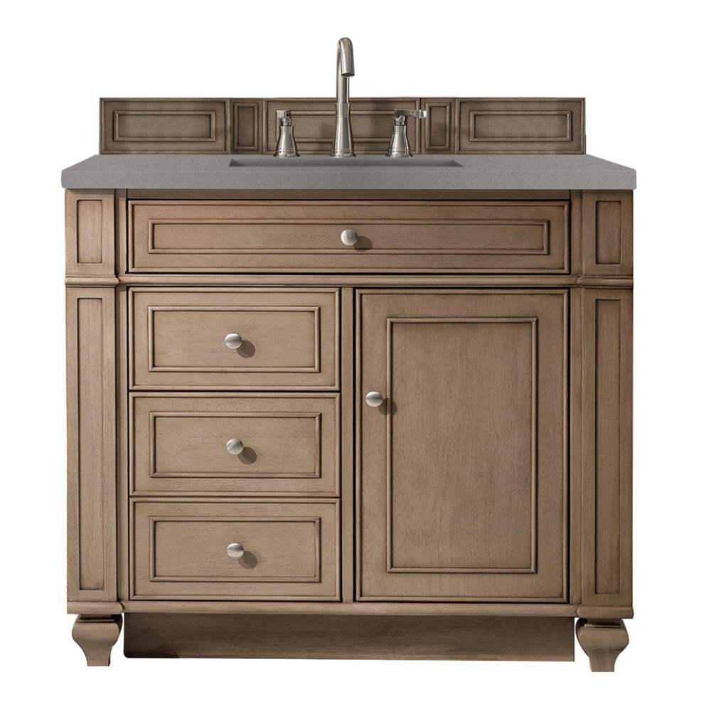 Bristol 36" Single Vanity, Whitewashed Walnut, w/ 3 CM Grey Expo Quartz Top Bristol 36" Single Vanity, Whitewashed Walnut, w/ 3 CM Grey Expo Quartz Top