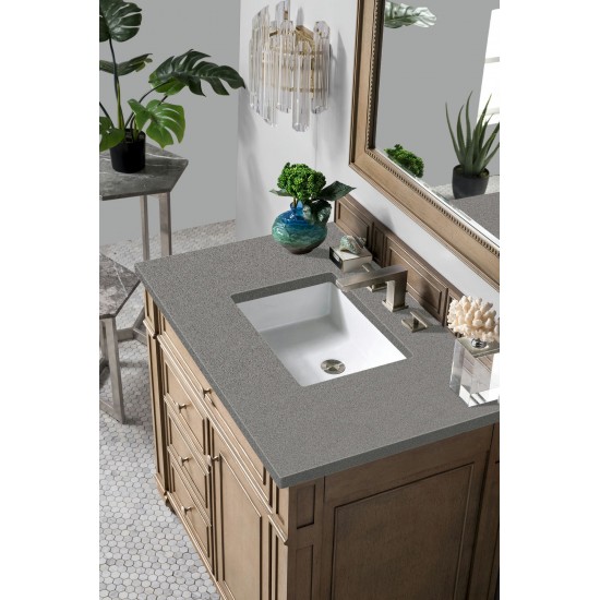 Bristol 36" Single Vanity, Whitewashed Walnut, w/ 3 CM Grey Expo Quartz Top