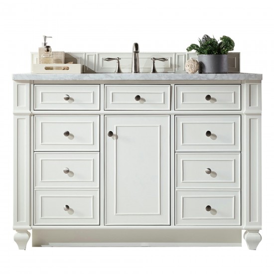 Bristol 48" Single Vanity, Bright White, w/ 3 CM Carrara Marble Top