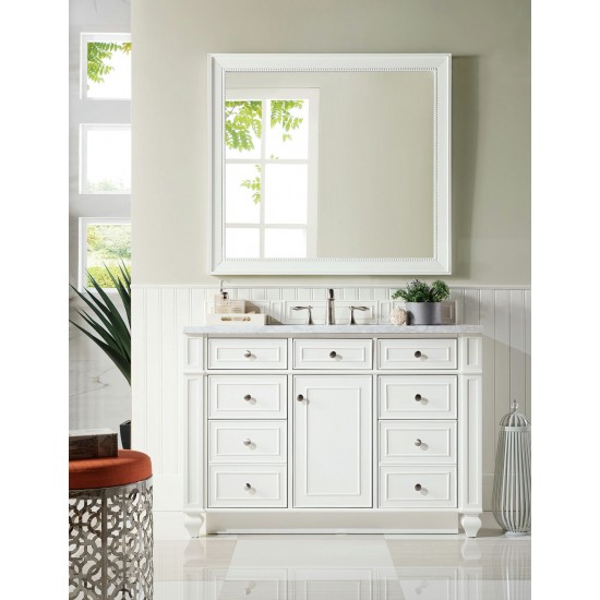 Bristol 48" Single Vanity, Bright White, w/ 3 CM Carrara Marble Top