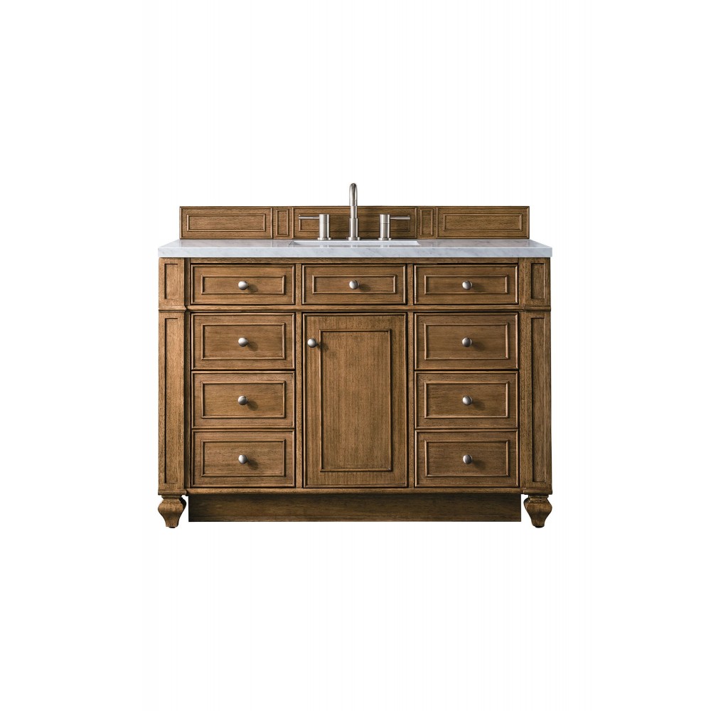 Bristol 48" Single Vanity, Saddle Brown, w/ 3 CM Carrara Marble Top