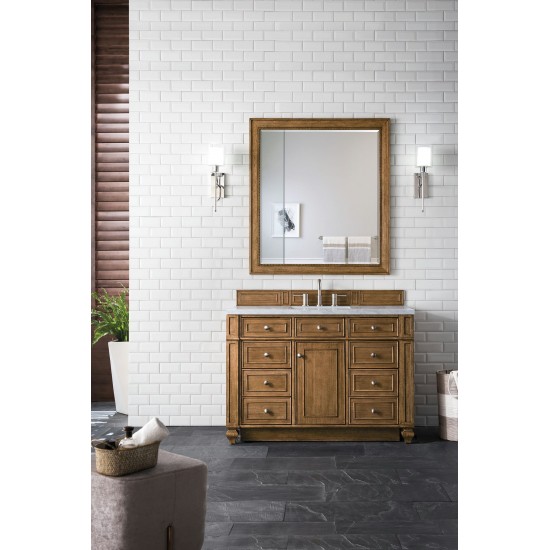 Bristol 48" Single Vanity, Saddle Brown, w/ 3 CM Carrara Marble Top