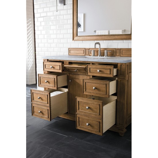 Bristol 48" Single Vanity, Saddle Brown, w/ 3 CM Carrara Marble Top