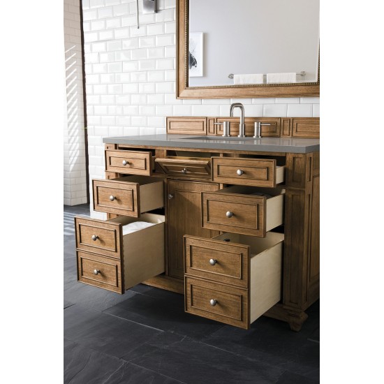 Bristol 48" Single Vanity, Saddle Brown, w/ 3 CM Grey Expo Quartz Top