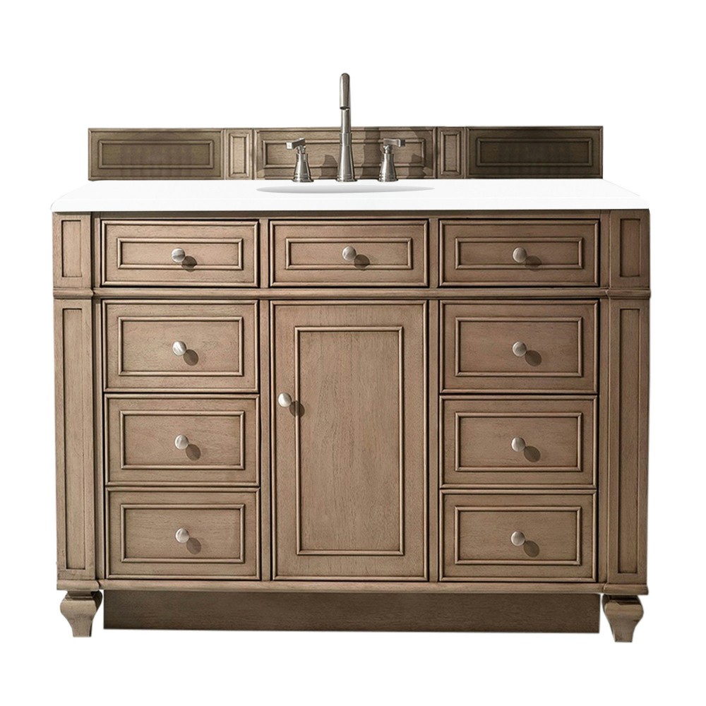 Bristol 48" Single Vanity, Whitewashed Walnut, w/ 3 CM Classic White Quartz Top