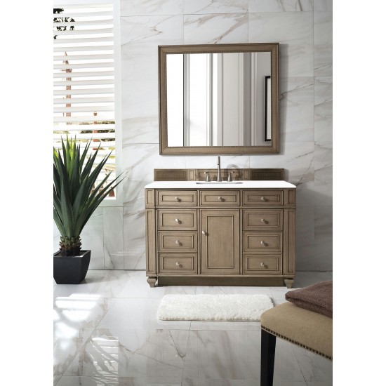 Bristol 48" Single Vanity, Whitewashed Walnut, w/ 3 CM Classic White Quartz Top