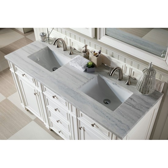 Bristol 60" Double Vanity, Bright White, w/ 3 CM Arctic Fall Solid Surface Top