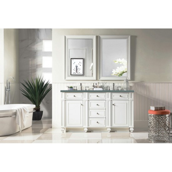 Bristol 60" Double Vanity, Bright White, w/ 3 CM Cala Blue Quartz Top