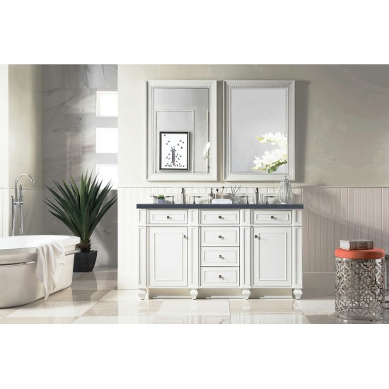 Bristol 60" Double Vanity, Bright White, w/ 3 CM Charcoal Soapstone Quartz Top