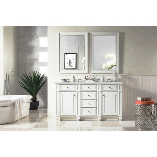 Bristol 60" Double Vanity Bright White w/ 3 CM Eternal Jasmine Pearl Quartz Top