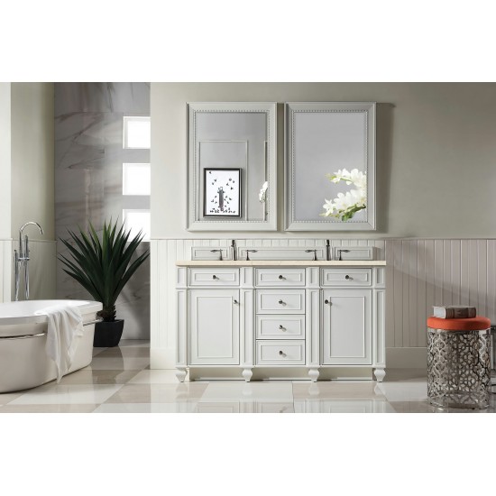 Bristol 60" Double Vanity, Bright White, w/ 3 CM Eternal Marfil Quartz Top