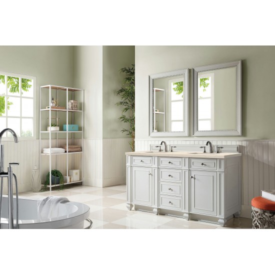 Bristol 60" Double Vanity, Bright White, w/ 3 CM Eternal Marfil Quartz Top